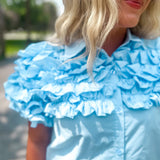 Poplin Ruffle Shirt Dress- Blue