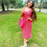 Color Block Chevron Midi Dress- Fuschia