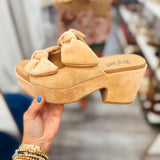 Put A Bow On It Wedge - Camel Faux Suede