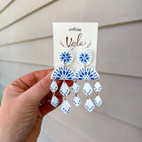 Texture Printed Dangle Earrings - White/Blue