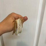 Water Resistant Gold and Pearl Stretch Bracelet Set - Set Of 7 - Final Sale
