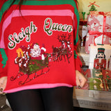 Queen Of Sparkles |  Red, Green & Pink 'Sleigh Queen' Stripe Sweater - Final Sale