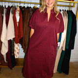 Fall Harvest Midi Dress - Wine
