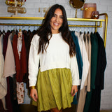 Santorini | Olive Fall Dress - Stripe Poplin