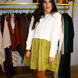 Santorini | Olive Fall Dress - Stripe Poplin