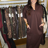 Fall Harvest Midi Dress - Brown