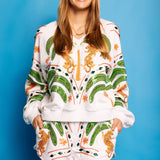White Palm Tree & Jaguar V Neck Sweatshirt Queen
