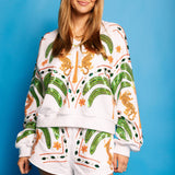 White Palm Tree & Jaguar V Neck Sweatshirt Queen