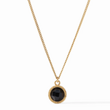 Fleur-de-Lis Solitaire Necklace - Gold Obsidian Black