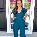 Ruffle My Way Jumpsuit - Hunter Green