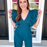 Ruffle My Way Jumpsuit - Hunter Green