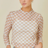 Checkered Print Feels Top- Taupe