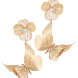 Flower & Butterfly Linked Drop Earring - Gold