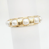 Hammered Gold Pearl Squared Stretch Bracelet - Final Sale