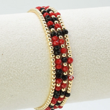 Set Of 4 Red + Black Glass Bead Stretch Bracelets - Final Sale