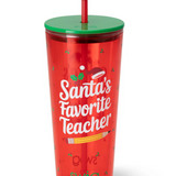 SWIG | Santa's Favorite Teacher Plastic Tumbler 24 OZ - Final Sale