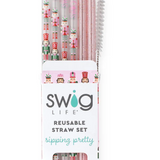SWIG | Sugar Plum Soldiers + Light Pink Glitter Resuable Straw Set - Final Sale