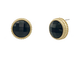 Black/Gold Faceted Round Stone Earrings - Final Sale