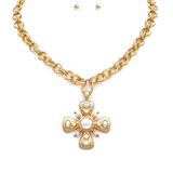 Pearl Cross Pendant Chain Necklace Set - Final Sale