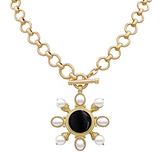 Pearl + Round Stone Necklace Set - Final Sale