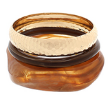 Brown/Gold 3Row Marble + Textured Bangle Bracelet - Final Sale
