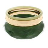 Green/Gold 3Row Marble + Metal Bangle Bracelet - Final Sale