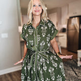 A Botanical Fall Midi Dress - Olive