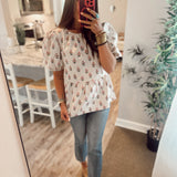 Nina Top - Tan Cottage Stripes