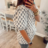 Nina Top - Navy Floral Foulard