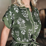 A Botanical Fall Midi Dress - Olive