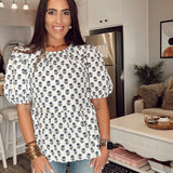 Nina Top - Navy Floral Foulard