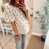Nina Top - Tan Cottage Stripes