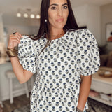 Nina Top - Navy Floral Foulard