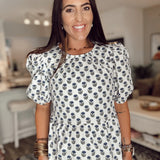 Nina Top - Navy Floral Foulard