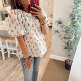 Nina Top - Tan Cottage Stripes