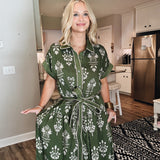 A Botanical Fall Midi Dress - Olive