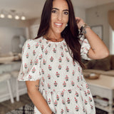 Nina Top - Tan Cottage Stripes