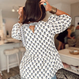 Nina Top - Navy Floral Foulard
