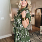 A Botanical Fall Midi Dress - Olive