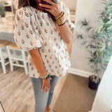 Nina Top - Tan Cottage Stripes