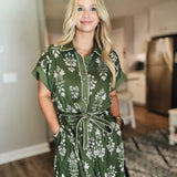 A Botanical Fall Midi Dress - Olive