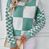 Color Block Round Neck Long Sleeve Sweater