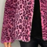 Full Size Leopard Furry Collared Neck Long Sleeve Coat