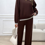 Round Neck Dropped Shoulder Top and Pants Sweater Set