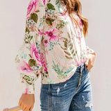 Printed Round Neck Lantern Sleeve Blouse