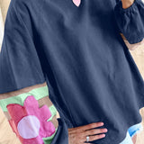 Flower Patch Round Neck Balloon Sleeve Top