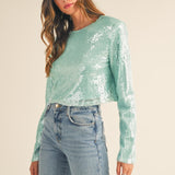 MABLE Shoulder Padded Sequin Crop Top