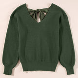 Tied Back V-Neck Long Sleeve Sweater