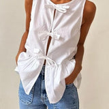 Tied Striped Round Neck Tank