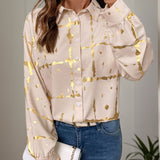 Perfee Printed Collared Neck Long Sleeve Shirt